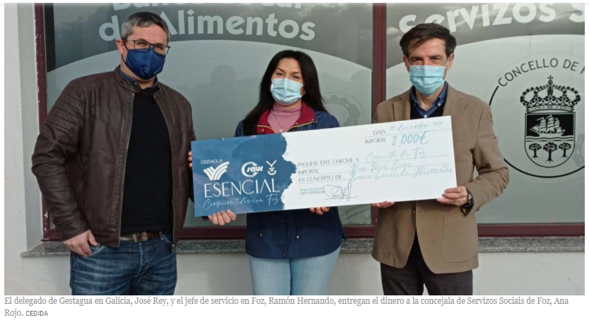 Gestagua dona el dinero de la comida de Navidad de Madrid al banco de alimentos de Foz